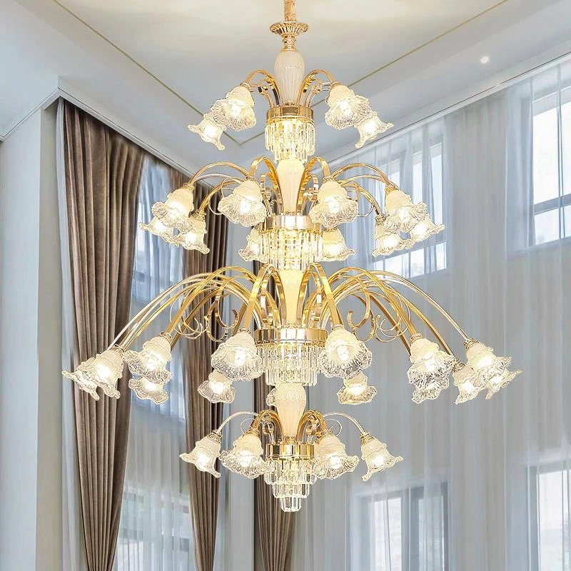 

European Duplex Villa Living Room Crystal Large Chandeliers Light Luxury Stairwell Long Vintage Chandelier For Bedrooms 85-260v