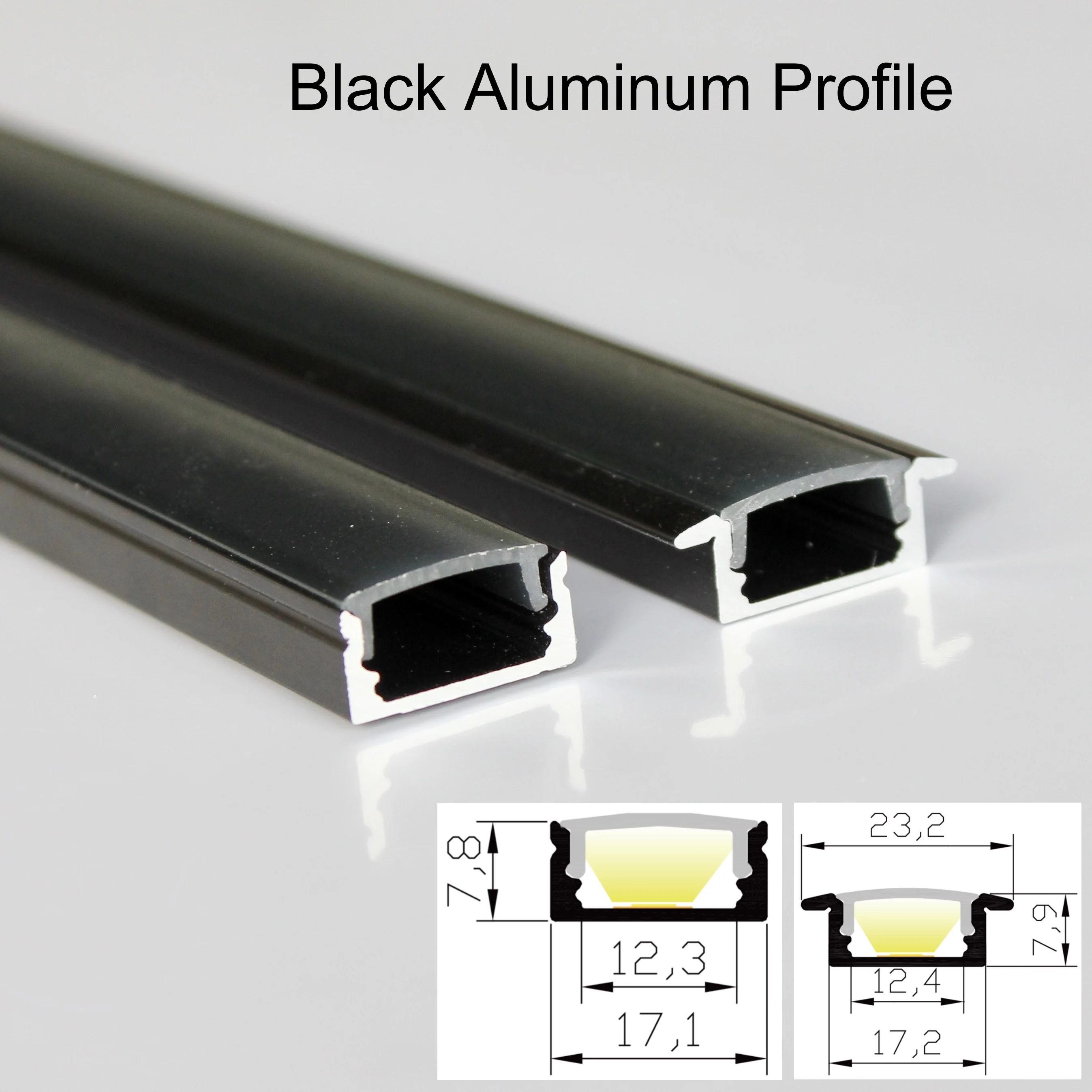 muito 2m por peca perfil de aluminio preto para a luz de tira do diodo emissor de luz com capa preta ou cobertura difusa leitosa 40m 20 pecas 01