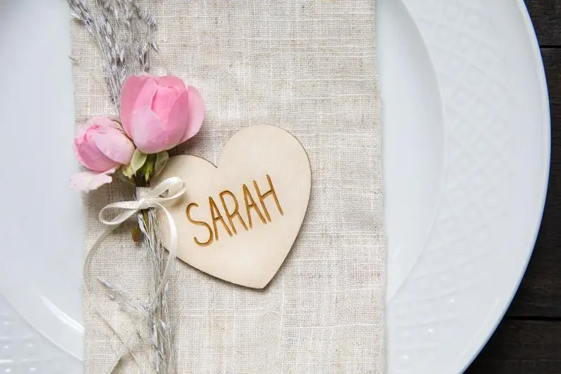 

Heart Place Card, Wedding Place Cards, Custom Name Place Setting, Heart Name Tags, Personalized Guest Names, Wooden Gift Tag For