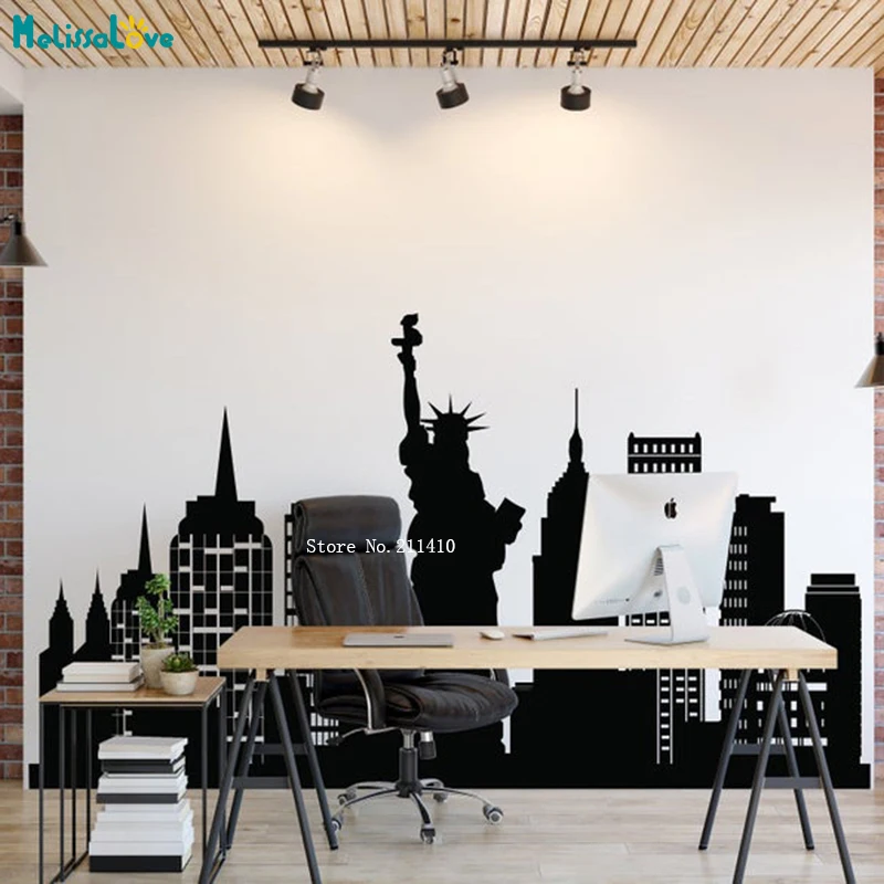 New York Skyline Winylowa Naklejka Ścienna Miasto Kawiarnia Winylowa Dekoracja Dla Ludzi Kochających Ten Miasto Naklejki Ręcznie Robione YT5187