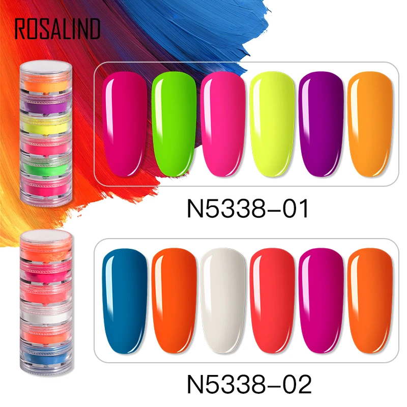 Rosalind 6 Kleuren Neon Poeder Integreren Heldere Voor Nail Art Design Nail Dust Nodig Base Top Coat Decoratie Pigment Poeder