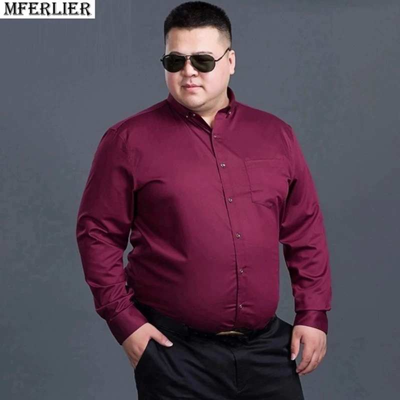 MFERLIER spring men Pink shirts long sleeve 10XL 5XL 8XL 9XL 12XL 14XL large size big dress shirt mens business formal shirt 68