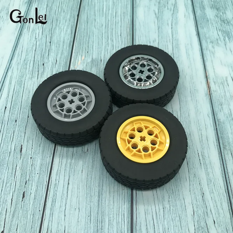 4Set/lot Technical Parts 32019 Tyre Tires 86652 Wheel 43.2mm D. x 18mm with Flush Axle for 42009 Crane Blocks Toys Parts