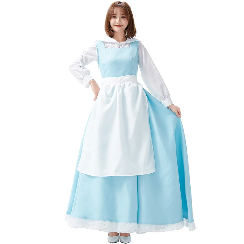 

Anime Beauty and the Beast Blue Maid Cosplay Costume Halloween Party Belle Princess Fancy Dress