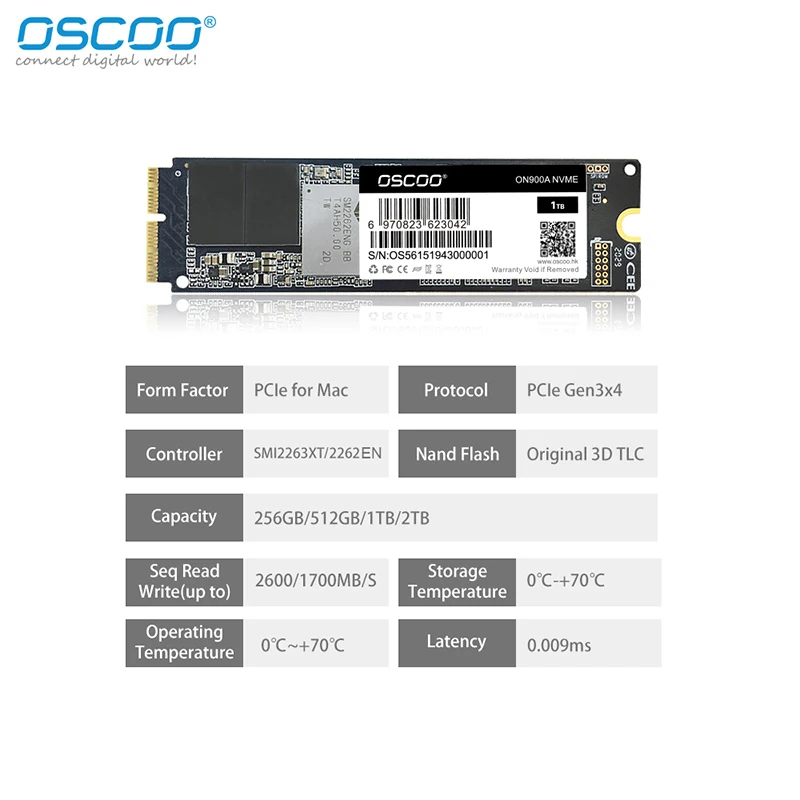 OSCOO  PCIe SSD for Mac/MacBook Air/Macbook Pro SSD NVMe Hard Drive 3D NAND SSD for Apple SSD  256GB 512GB 1TB