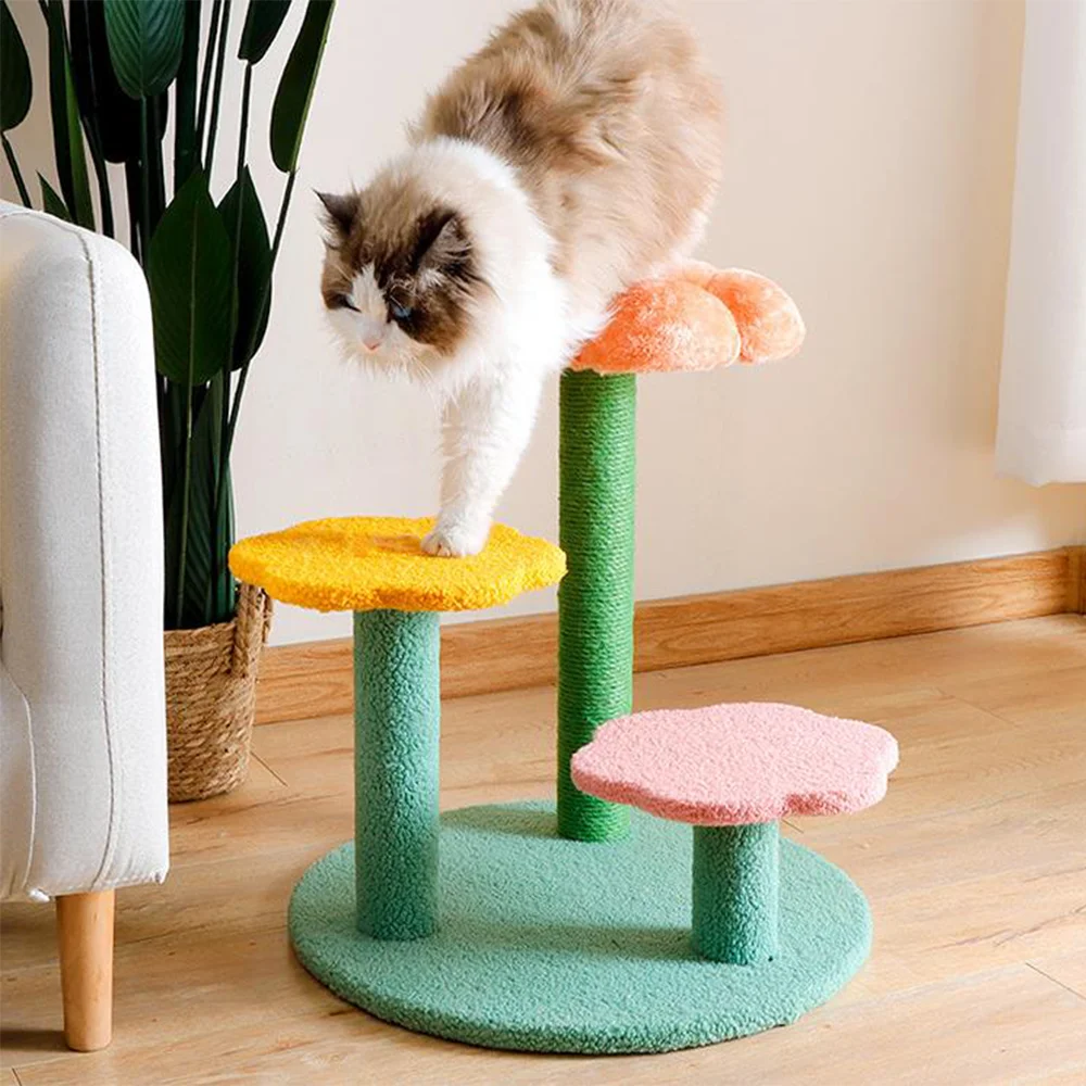 

Cat Tree Tower Sisal Cat Scratching Post Cute Flower Shape Kitten Jumping Platform Kitty Scratching Board Cat Grinding Claws Toy