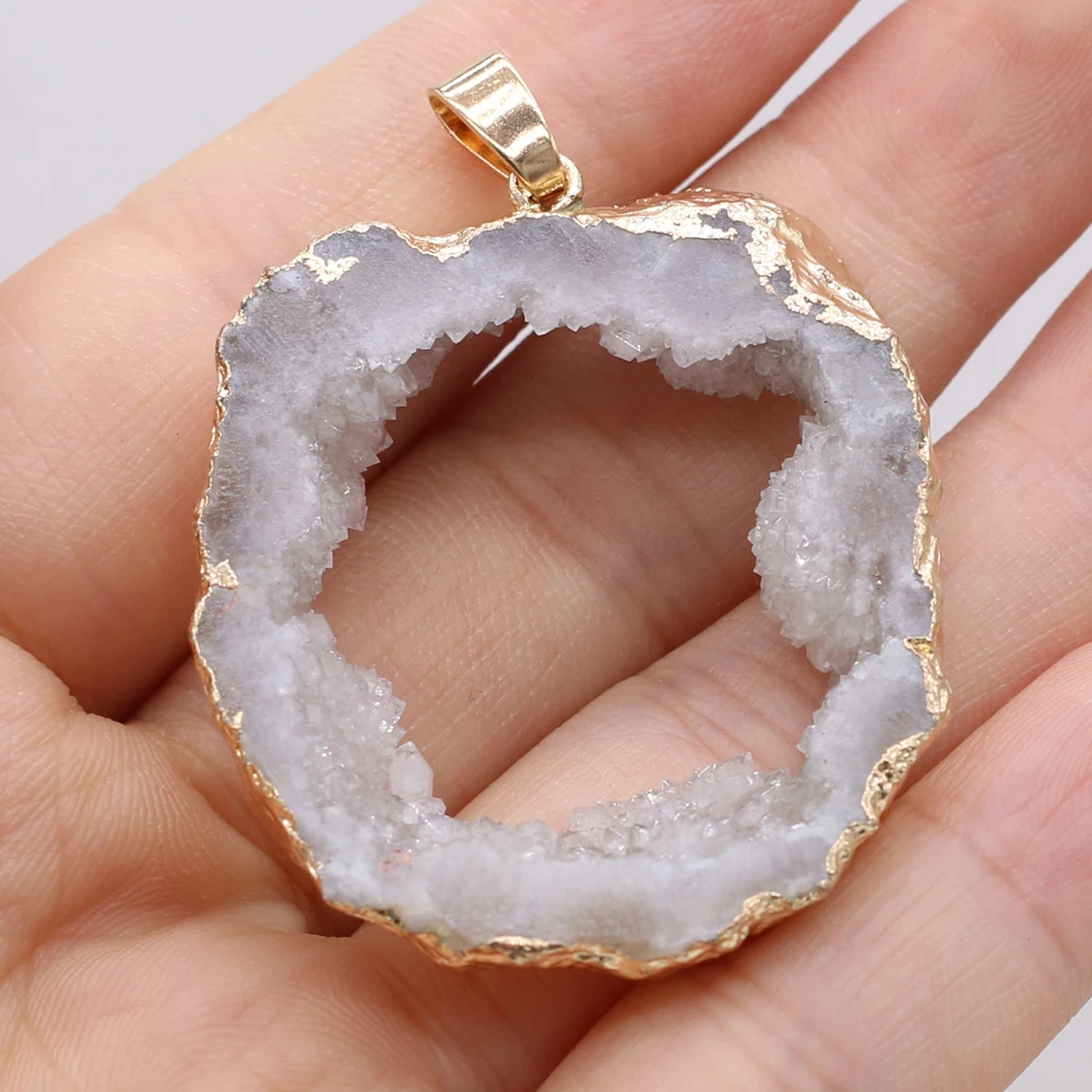 Charms Plating Golded Druzy Agates Pendant Irregural Agates Stone Pendant for Jewelry Making DIY Necklace 40x30x6mm-50x30x6mm