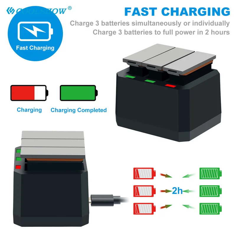 Batteries for DJI Osmo Action Camera Battery 1300mAh Channel USB Charger bateria  For DJI Osmo Action Camera Accessories