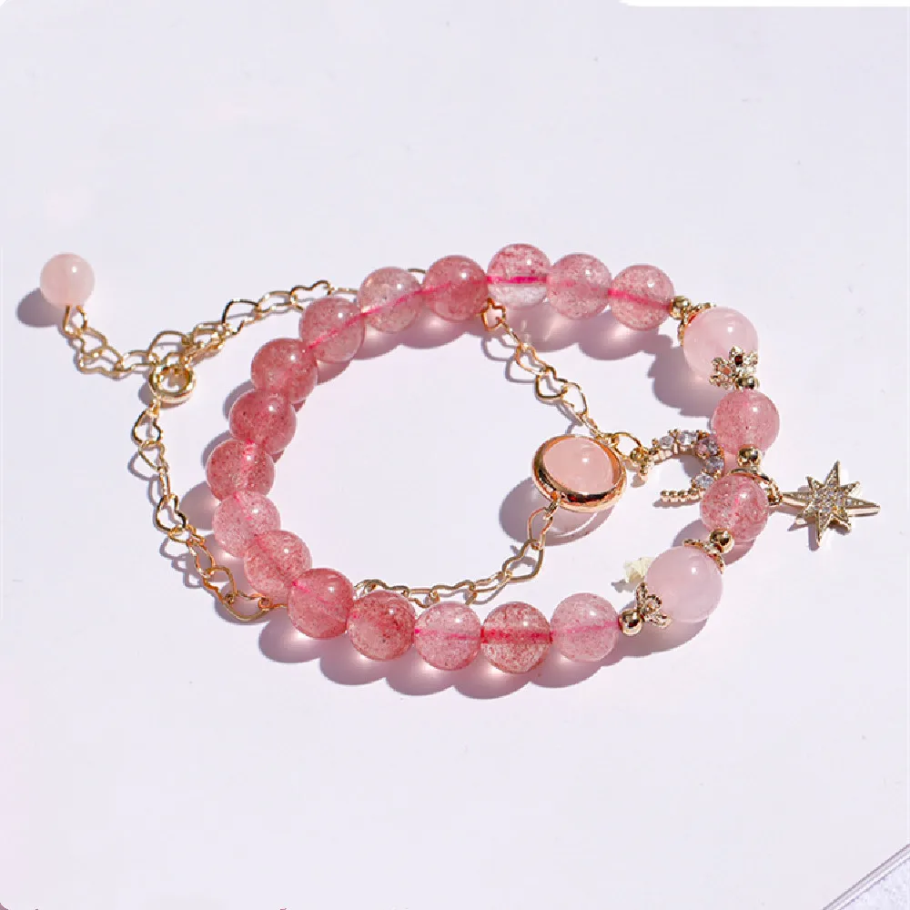 Natural Strawberry Crystal Two Bracelets Set Tanabata Valentine's Day Gift Xingyue Model for Girlfriend Bracelet