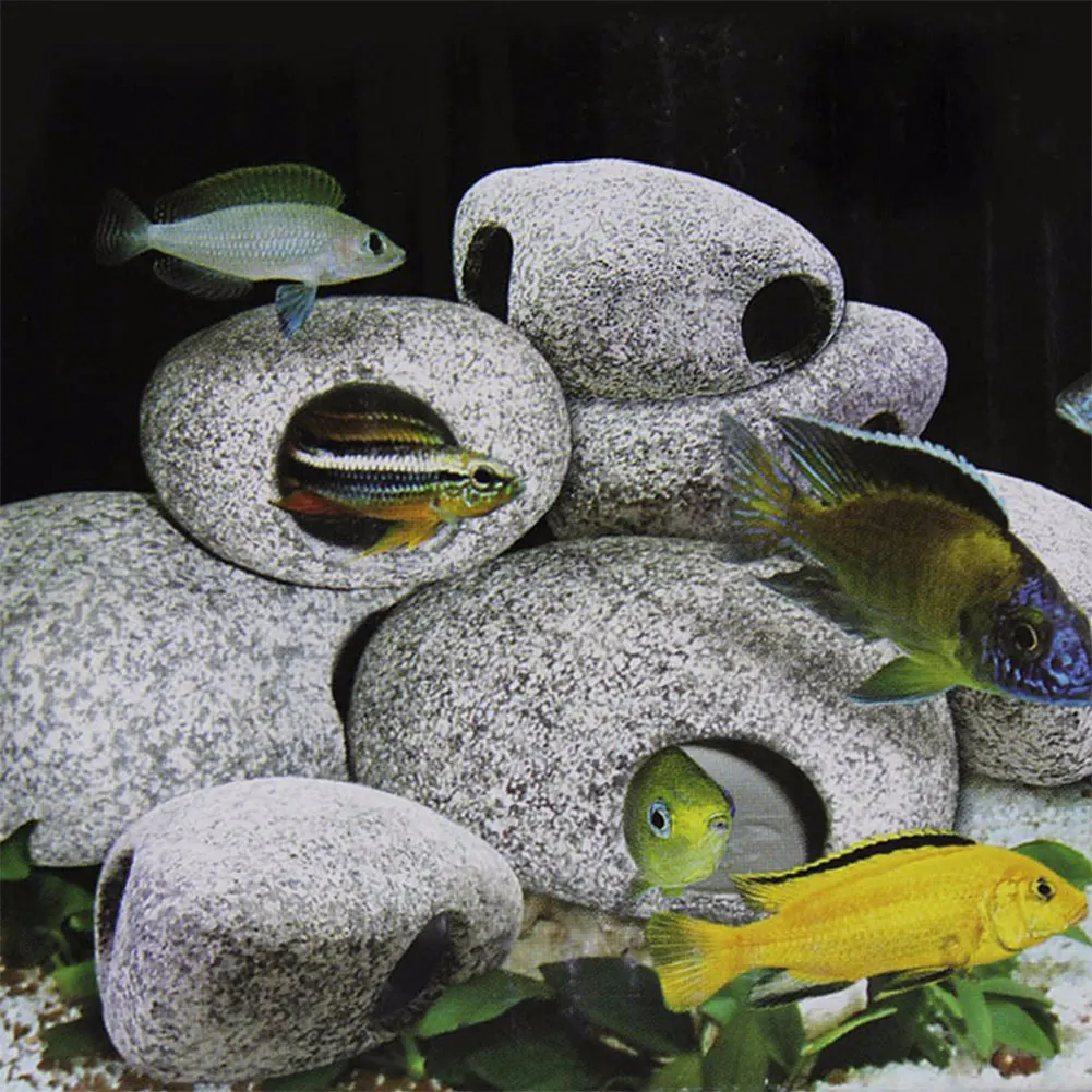 Aquarium Fish Tank Pond Aquarium Cichlid Stone Ceramic Rock Cave Shrimp Breeding Ornament Decor Accessory Decorative Marbles