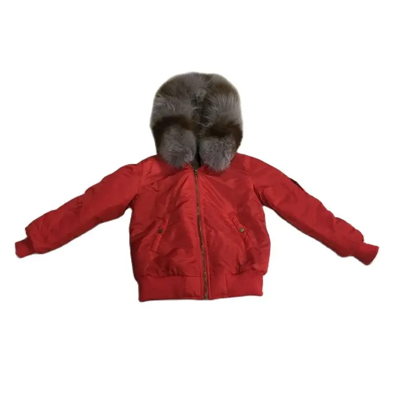 Faux Fur Jacket Children Boys Style Fashion In Real Match Color Raccoon Fur Collar Coat With Hoodies Sleeve Rubber Band