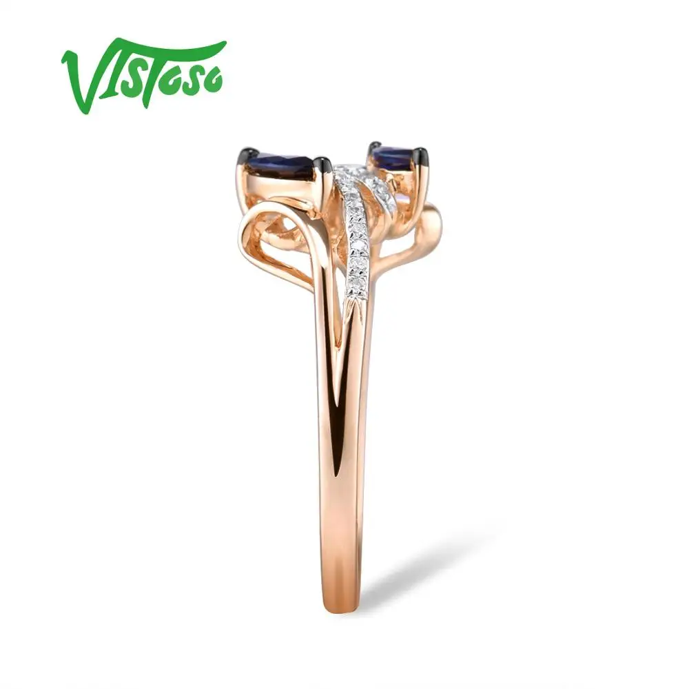 VISTOSO – bagues en or Rose 14K 585 pour femmes, bijoux fins de luxe tendance, diamant naturel étincelant, saphir bleu