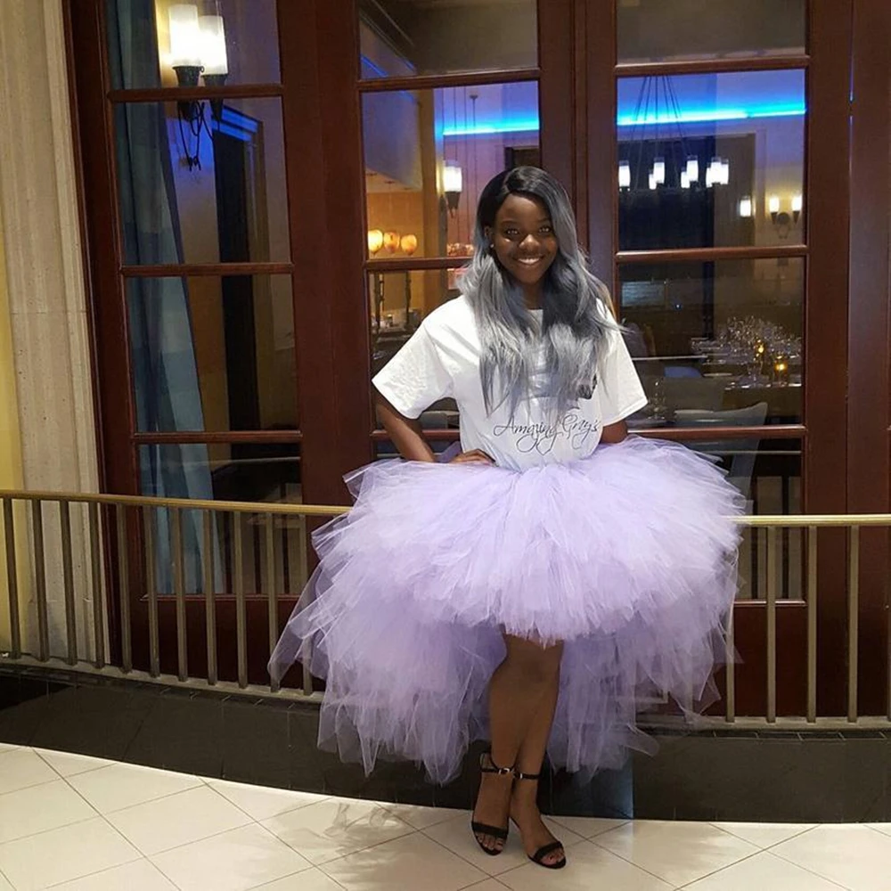 

Light Purple Puffy Hi Low Tutu Party Skirt High Low Tulle Skirt Layered Women Long Skirt for Prom Custom Made