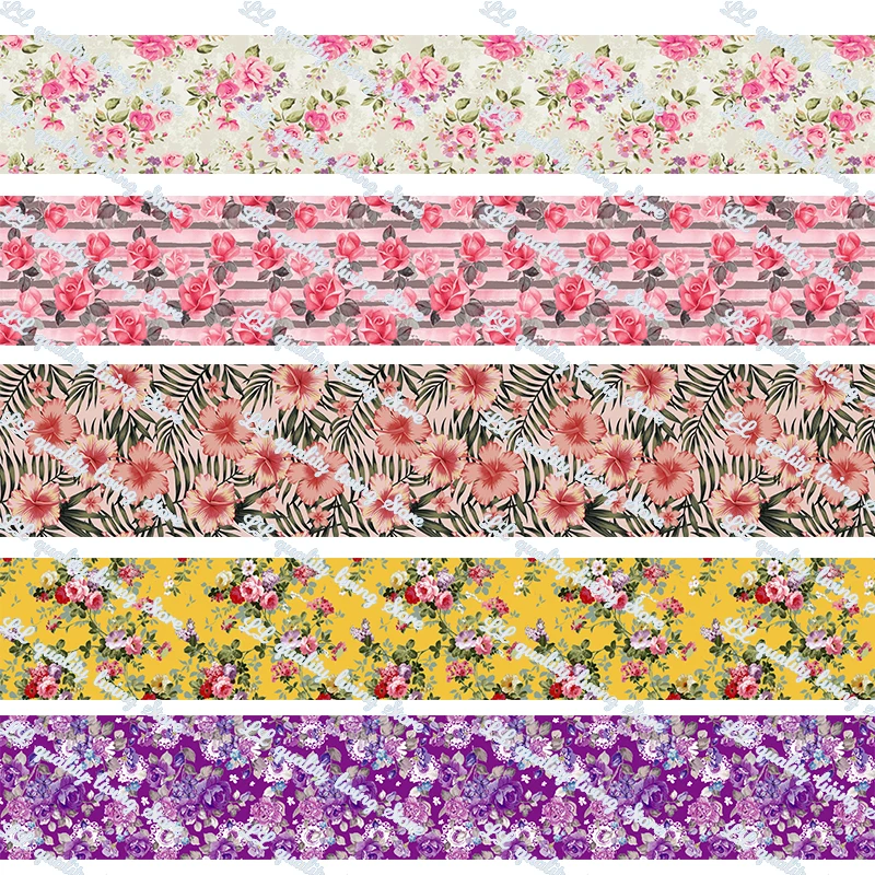 

New design flowers printed grosgrain ribbon/16mm printed elastic foe ribbons DIY hair bows Sewing webbing 50 yards