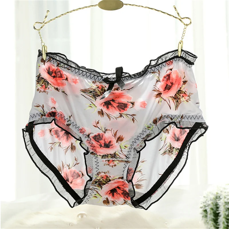 Women\'s Panties Cute Intimates Soft Smooth Girls Underwears Ruffle Bow Flower Print Plus Size Sexy Lingeries Underpants