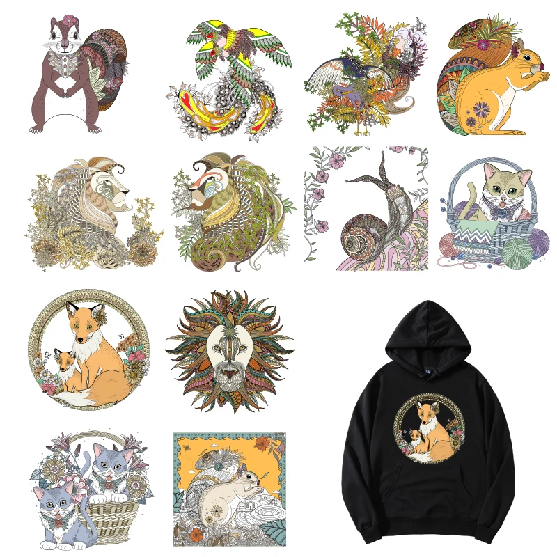 Large Fashion Snails Squirrel Foxes Animal Iron-on Transfers Heat Ironing Stickers T-shirt Thermal Patches for Clothing Decor