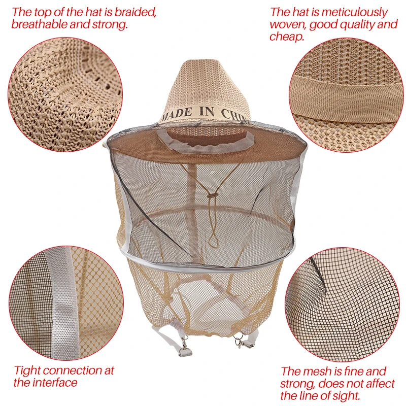 1Pcs Beekeeper Protective Hat Beekeeper Cowboy Hat Anti Mosquito Bee Insect Net Veil Head Face Protector Beekeeper Anti bee Hat