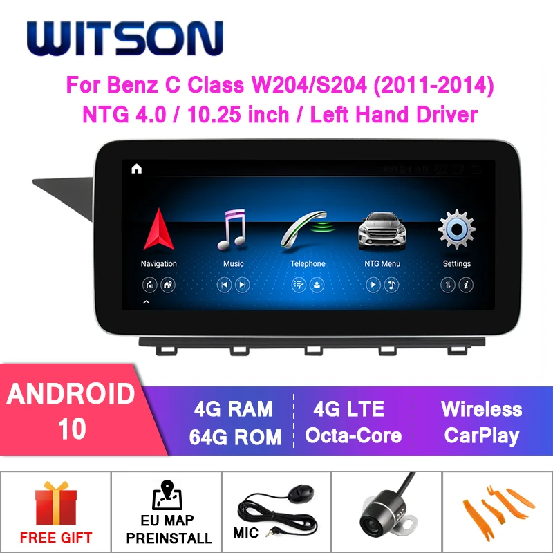 WITSON Android 10.0 4+64G 4G lte АВТОМОБИЛЬНАЯ МУЛЬТИМЕДИЦИЯ для MERCEDES-BENZ C Class W204/S204 C180 C200 C220 C250 C260 (NTG4.0/4.5)