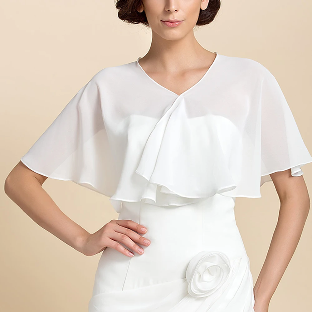 Bolero de chiffon simples e macio feminino, xale curto formal, capa preta casual elegante para senhora, festa de formatura, decote em v