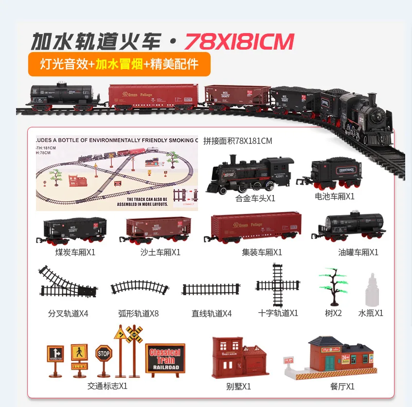 Children's Simulation Iectric Trains High-Speed Rail Track Vehicle Retro Classic Electric Train  Set Model Toy Kids Boy