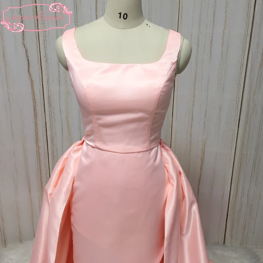 Vestidos cor-de-rosa de baile 2020, decote em v, cetim destacável, longo, vestidos noturnos, imagem real, vestidos formais