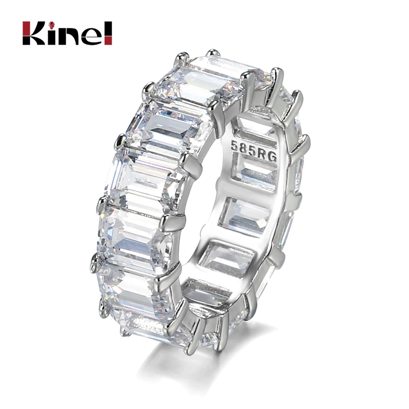 Kinel Fashion Bridal Wedding Ring Princess Cut 1 CT White Zircon Engagement Rings Plating Silver Party Crystal Jewelry