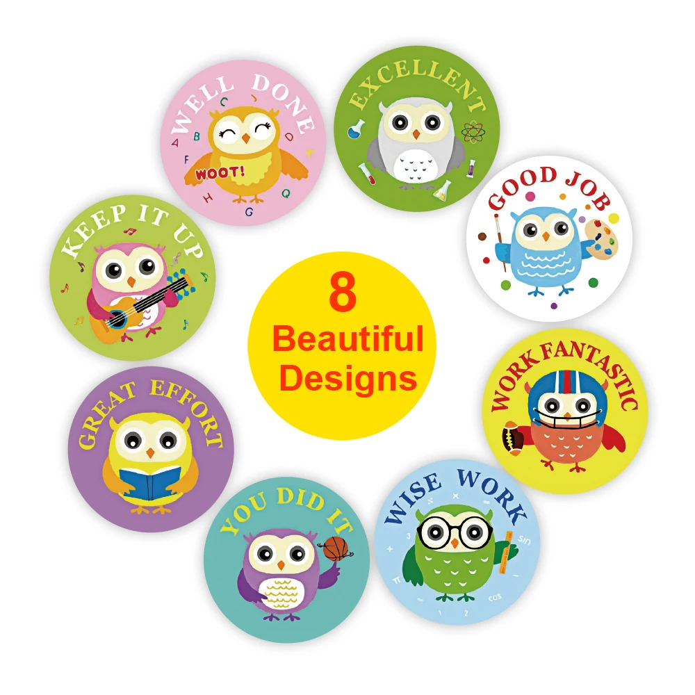 50-500pcs Cute Owl Designs Pattern School Teacher Reward Sticker Animals Cartoon Stickers for Kids Toys Sticker Various