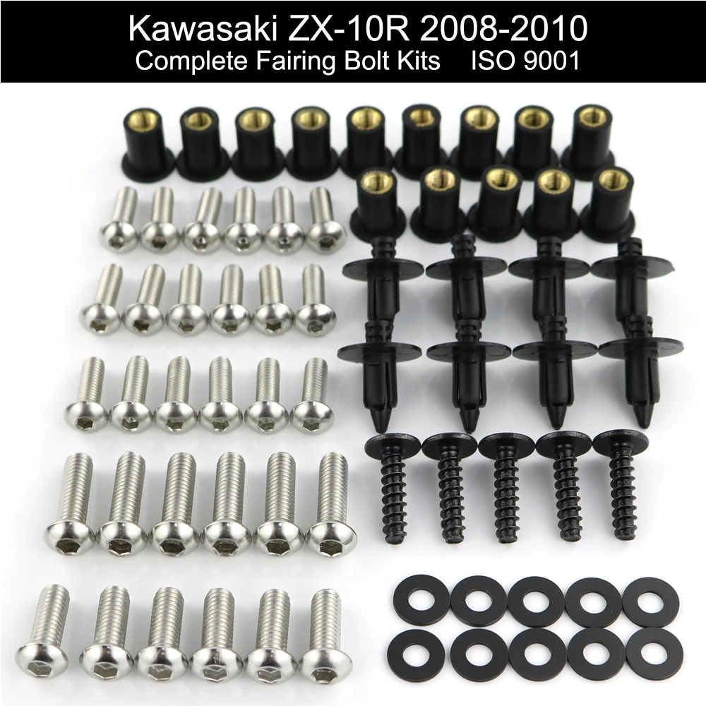 

Fit For Kawasaki ZX10R ZX-10R 2008 2009 2010 Motorcycle Complete Full Fairing Bolts Kits Stainless Steel Screws Nuts Clips