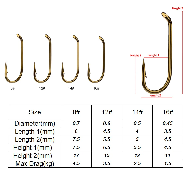 YUCONG 30PCS Fly Tying Hooks 8-12-14-16# Carbon Steel Fishhooks Bronze Barbed Trout Fishing Hooks Wet Wire Nymph Single Hooks