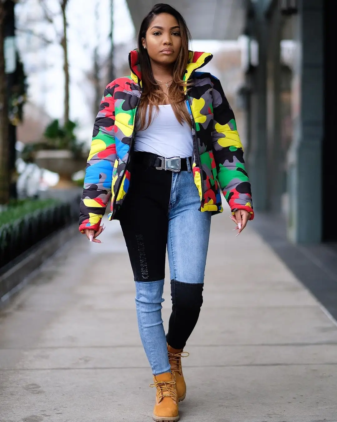 S-4XL Camouflage Print Winter Wear Bubble Coat Female Cropped Puffer Down Jacket Parka Outerwear