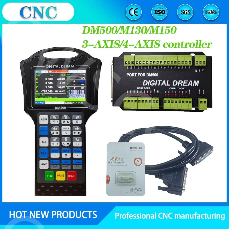 

Shipping 4-axis handheld CNC motion control system DM500T4/M150 engraving machine controller G code breakpoint processing