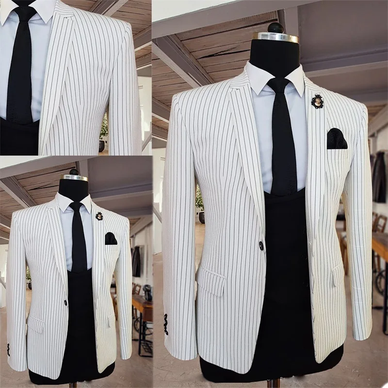 One Piece White Pinstripe Men Suits Groom Tuxedos Lapel One Button Custom Made Fit Slim Formal Party Prom Coat Outwear