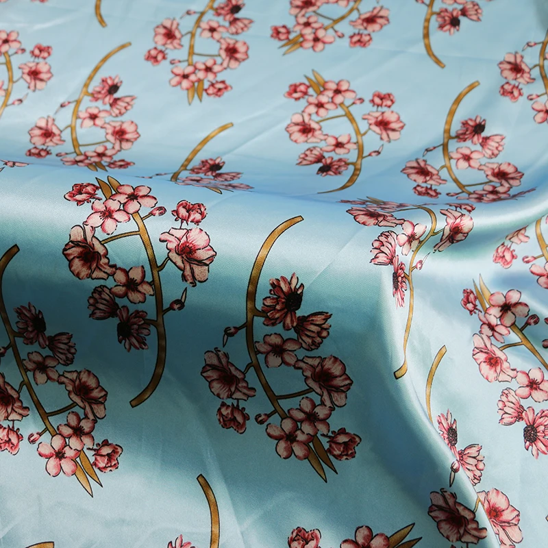 By Meter Blumen-Satin-Stoff, glänzend, weich, Schal, Hemd, Nachtwäsche, Material Charmeuse – Detail 15