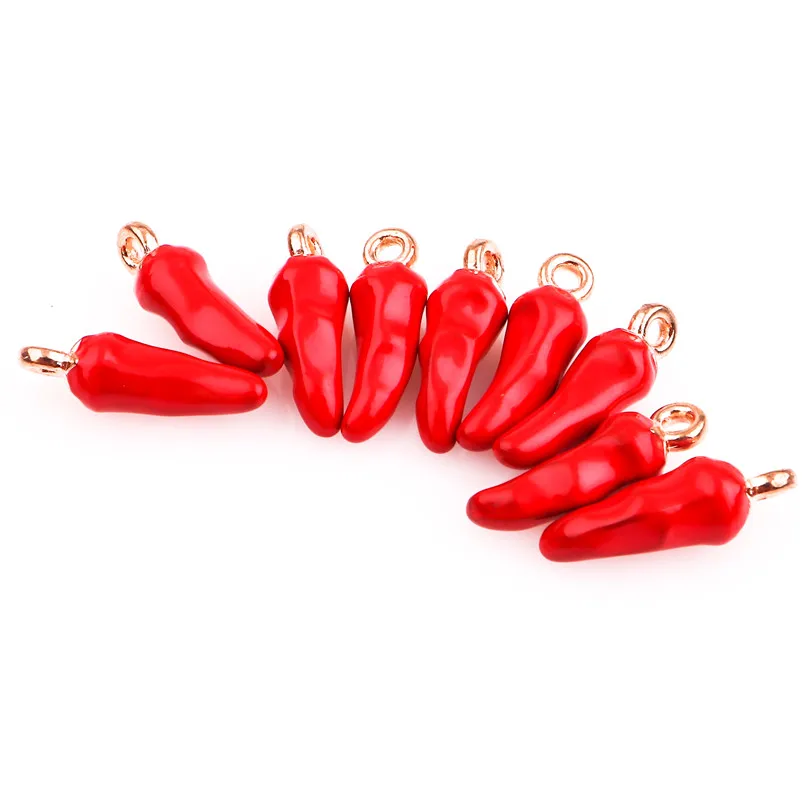 Cute Enamel Vegetable Hot Pepper  Horn Charms кулоны Talisman Red Chilli Pendant For Necklaces Earrings Jewelry Making Wholesale