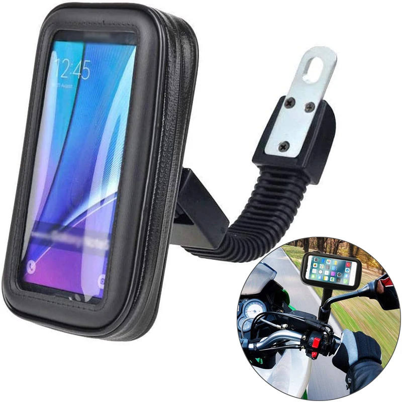 Waterproof Motorcycle Cell Phone Mount Universal Moto Electric Bike Rear View Mirror Phone Holder Stand for iPhone 15 14 Samsung