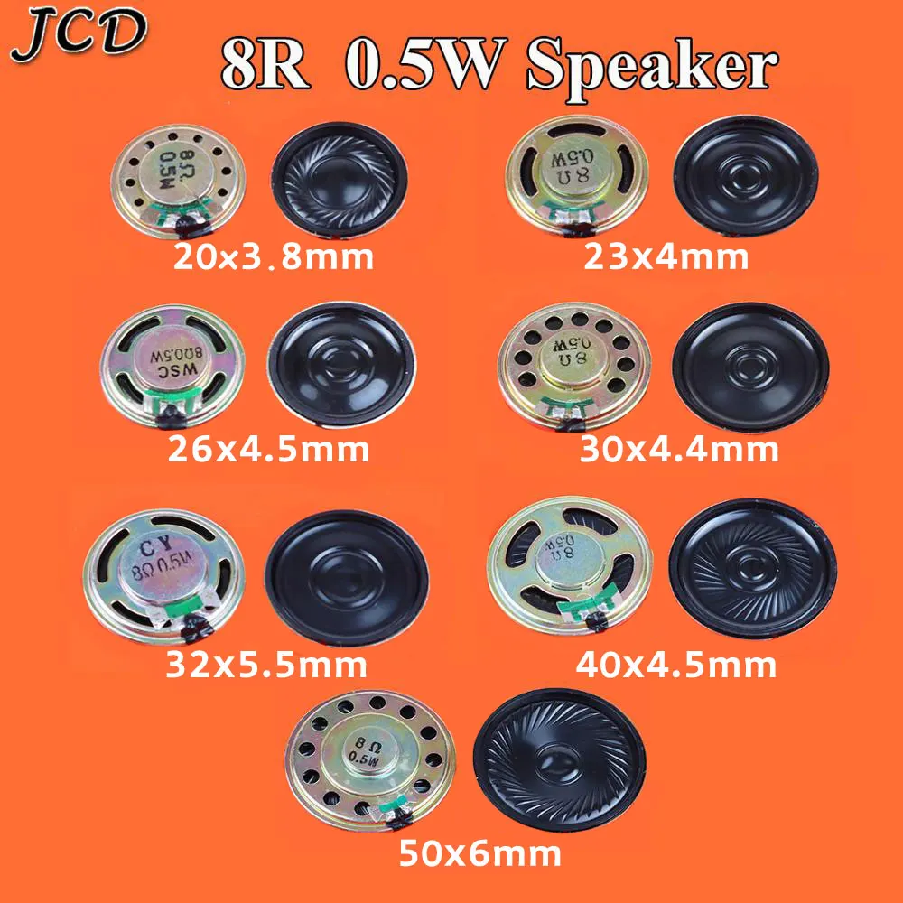 JCD 8R 0.5W 8Ohm Horn Round Speaker Loud Speaker Buzzer Ringer diameter  20mm 23mm 26mm 30mm 32mm 40mm 50mm Small Loudspeaker