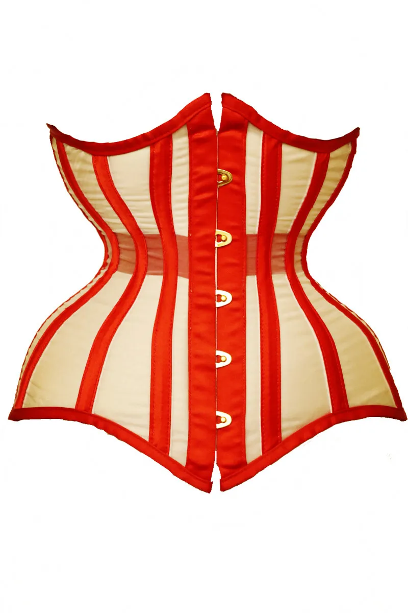 Annzley Red Mesh Stripe Corset Ultra-thin Handmade Lace Corset Waist Slimming Corset Korsett Bustier 2020