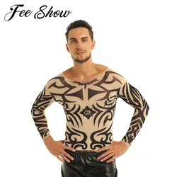 Mens Man Full Sleeve 3D Tattoo Shirts Men Boys Long Sleeve Sweater Tattoo T-Shirts Clothes Hiphop Street Dance Costumes Outfit