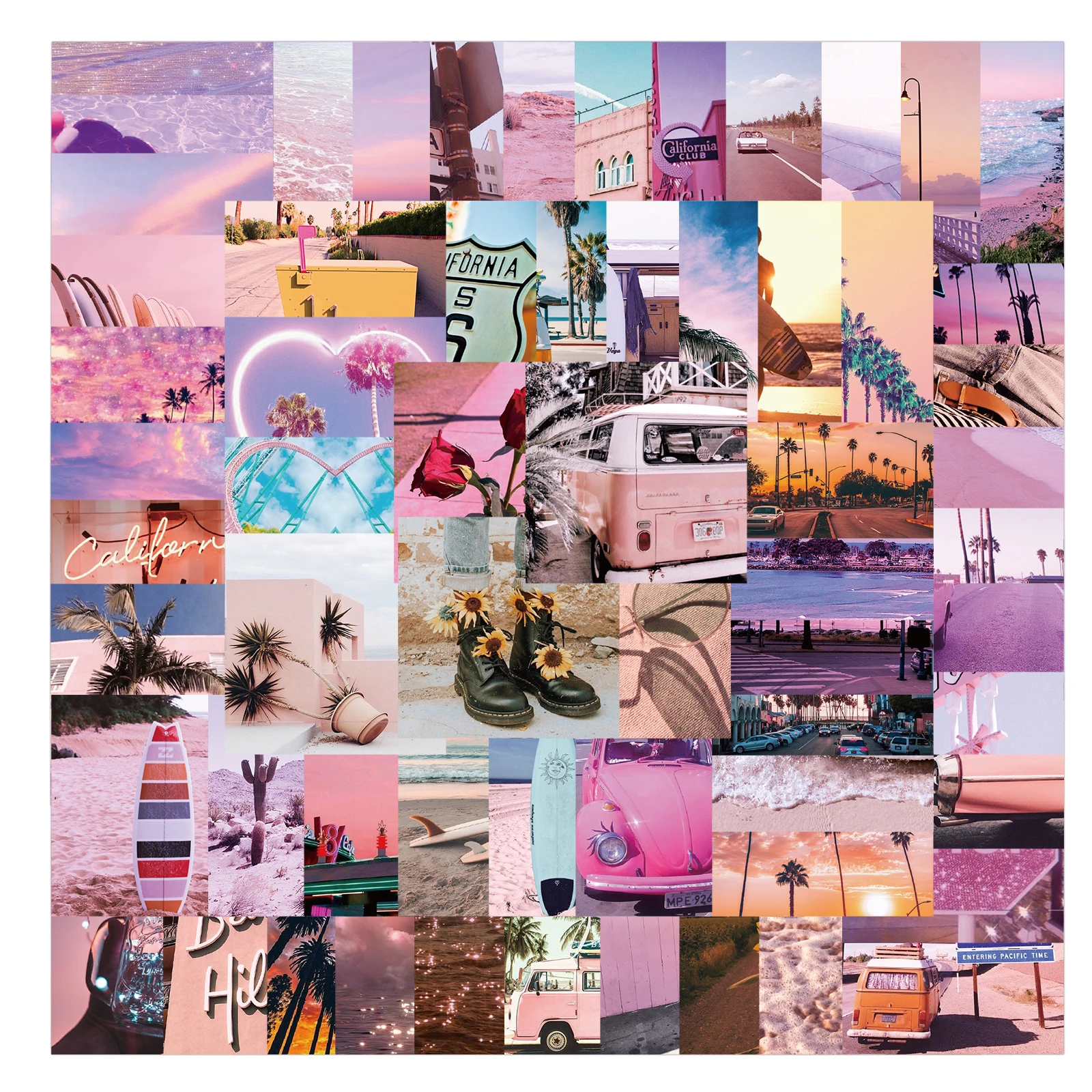 62pcs INS Style Pink Landscape Stickers Aesthetic California Sunshine Decals Luggage Laptop Skateboard Phone Sticker Toys