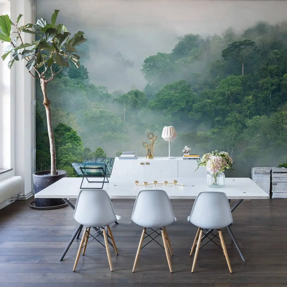 Misty Forest Wallpaper, Foggy Green Mountain Mural, Forest Photowall