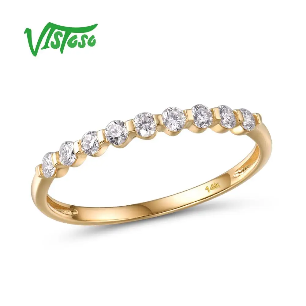 VISTOSO Gold Ring For Women Genuine 14K 585 Yellow Gold Ring Sparkling Diamond Promise Engagement Rings Anniversary Fine Jewelry