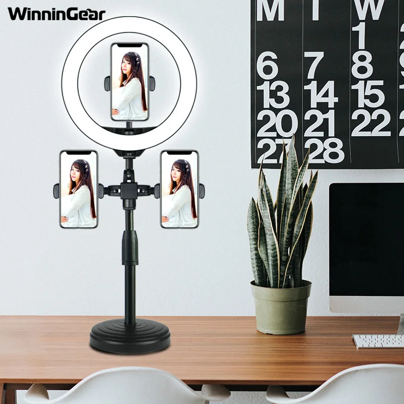 26cm led anel de luz suporte com 2 telefone titular para transmissão ao vivo youtube tiktok selfie vara fotografia estúdio acessórios