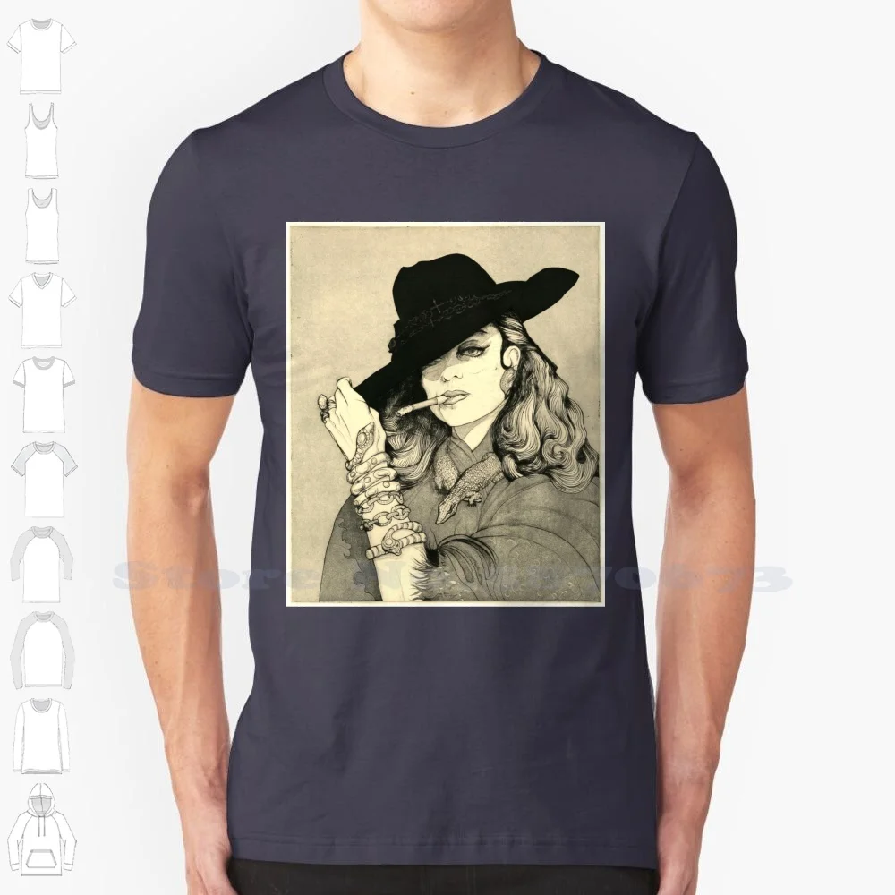 Portrait Of María Félix Cool Design Trendy T-Shirt Tee Maria Felix Portraits Mexican Film Stars Etching Sepia Alligator Snake