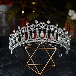 Baroque Crystal Pearl Bridal Tiaras Diana Crown Rhinestone Pageant Diadem Bride Headband Wedding Hair Accessories Tiara De Noiva