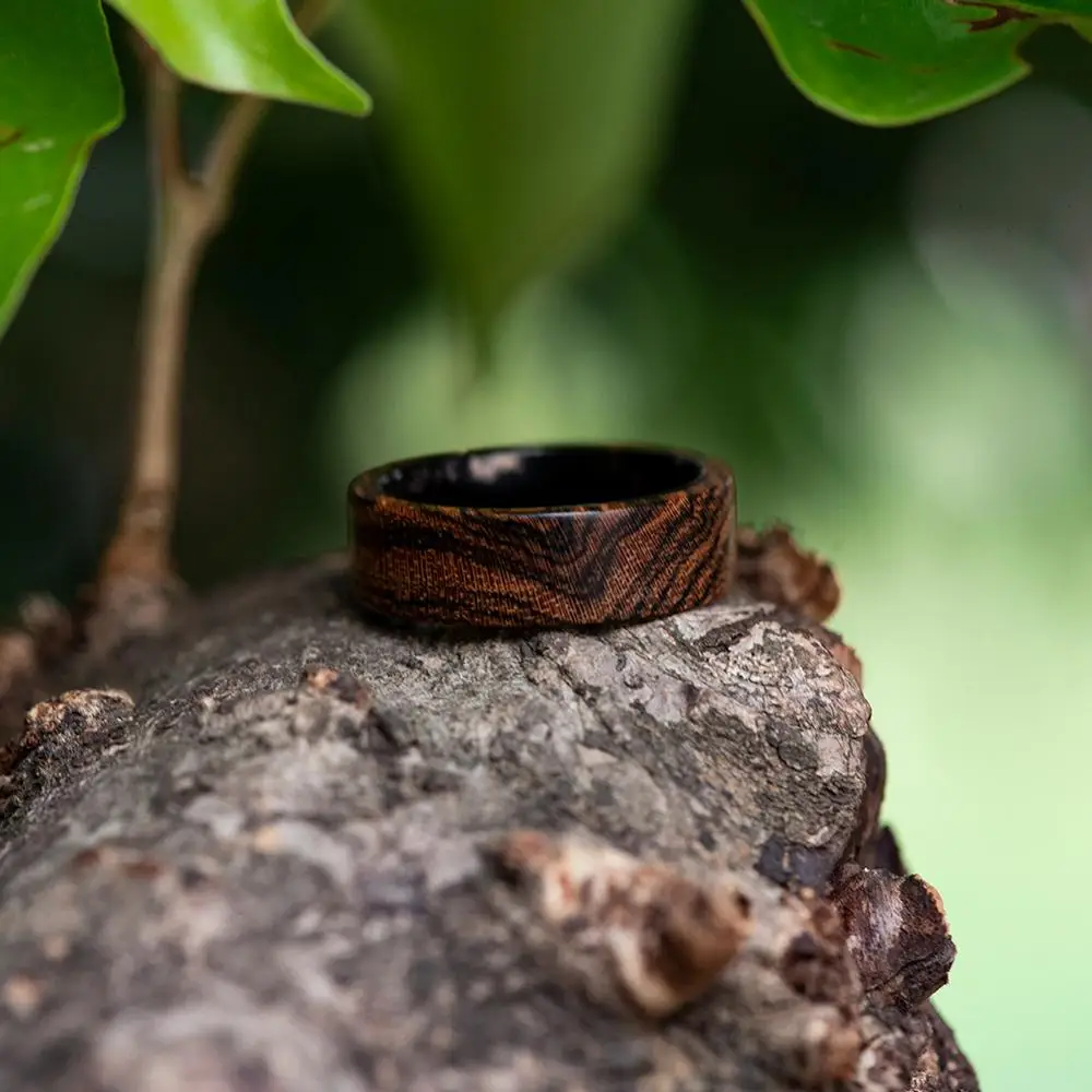 BOBO BIRD Wood Titanium Ring Handmade Personality Wood Wedding Groomsmen Rings for Men Women Party Jewelry Great Christmas Gifts