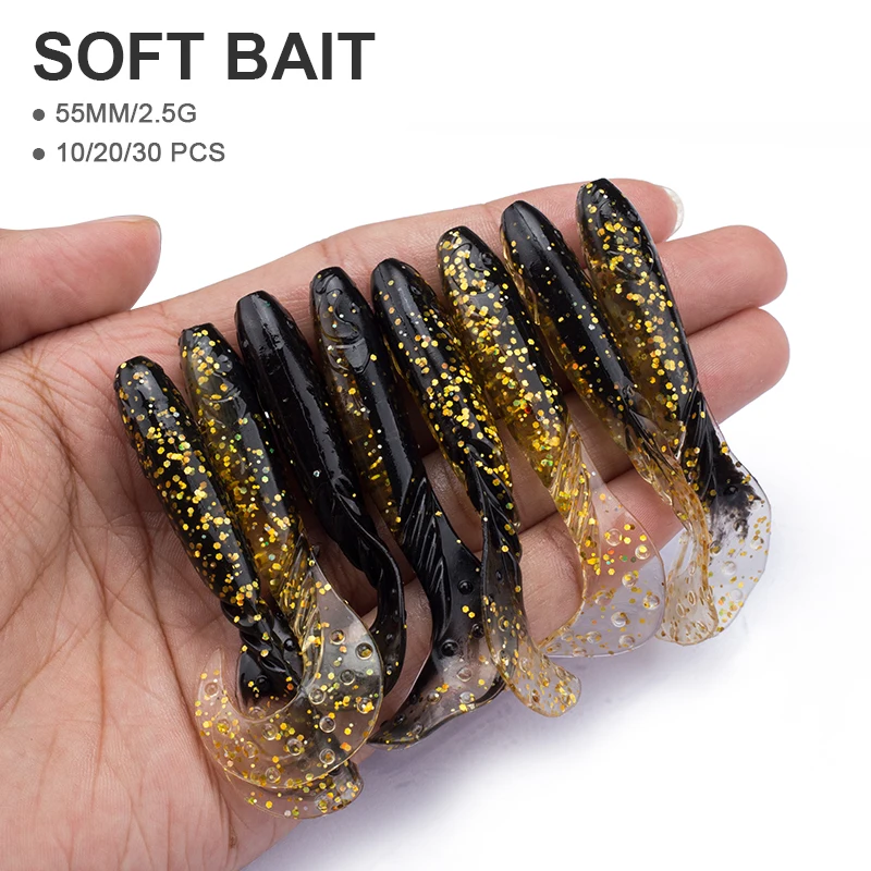 Hanlin 10pcs/20pcs 65mm/55mm Silicone Soft Lures Piece Artificial Wobblers Bait For Fishing Pva Swimbait Pike Bass Carp Tackle