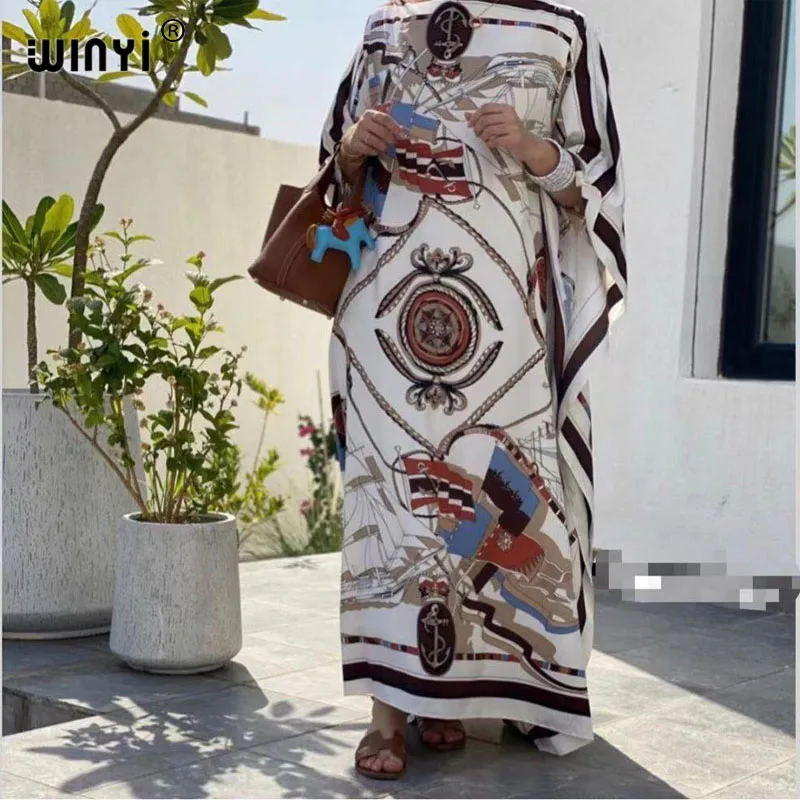 Printed  Dresses For Women 2021 Fashion Design Loose Dress Batwing Maxi Long Femme Vestidos Summer Autumn Party Elegant Dress