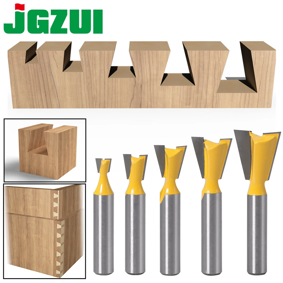 Set di punte per Router a coda di rondine con codolo da 8mm 5 pezzi Set di frese per incisione del legno a 14 gradi per legno