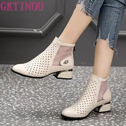 GKTINOO sandali alla moda Mesh scarpe in vera pelle donna sandali con tacco alto 2024 nuovi stivali freschi traspiranti sandali estivi da donna