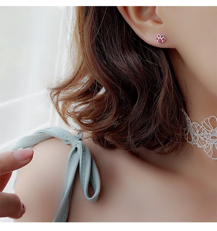 925 Sterling Silver Asymmetrical cat PAWS Earrings For Women Trend Personality Lady Fashion Jewelry